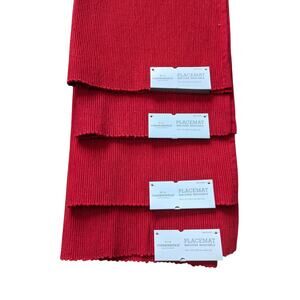 4 NWT Threshold Placemat Machine Washable 14X19in Cotton Red Metallic Christmas